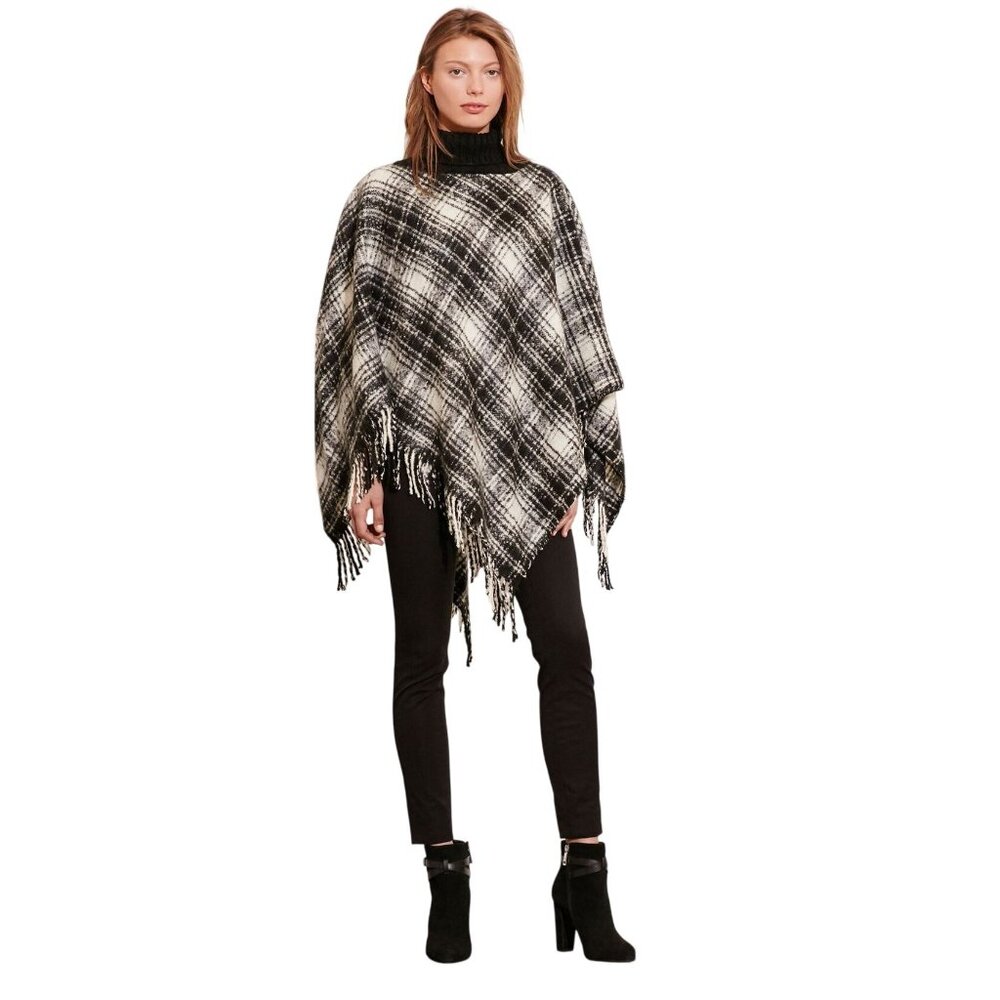 Ralph Lauren Tartan Poncho Fringe Plaid Cape Coat Sweater Jacket Wrap Shawl
